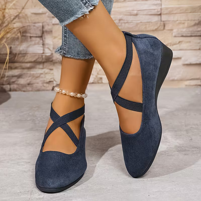 Clara Comfort Flats women's cross strap comfort shoes with supportive wedge sole