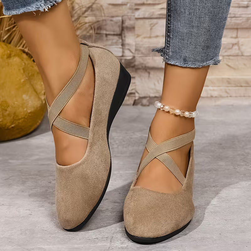 Clara Comfort Flats women's cross strap comfort shoes with supportive wedge sole