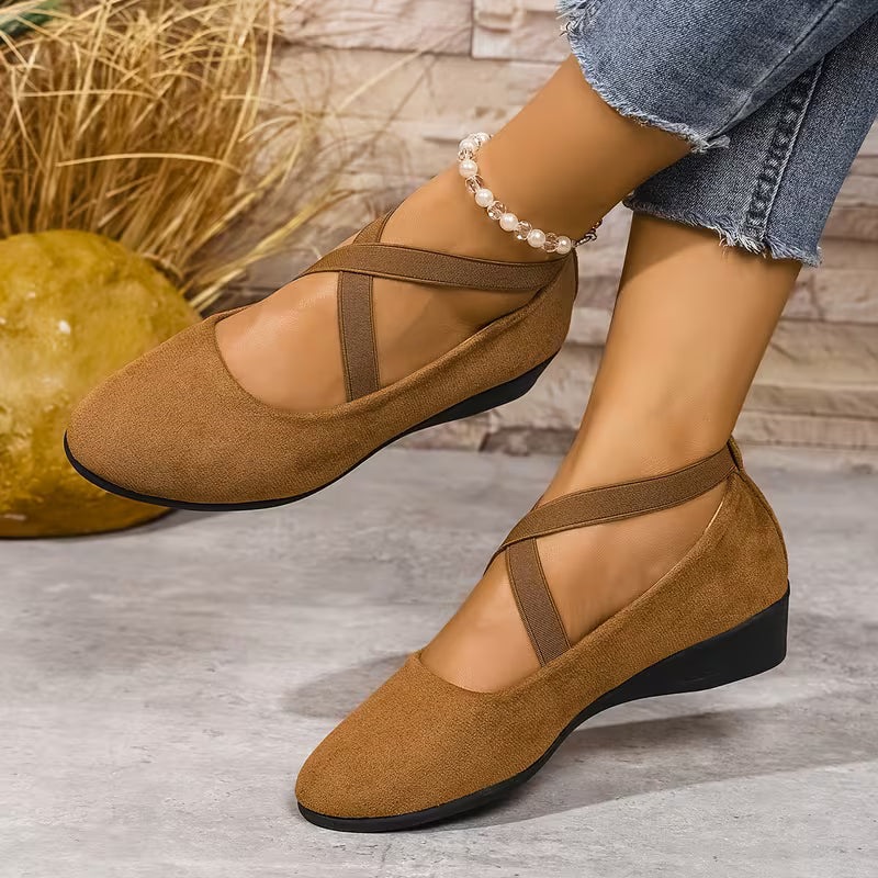 Clara Comfort Flats women's cross strap comfort shoes with supportive wedge sole
