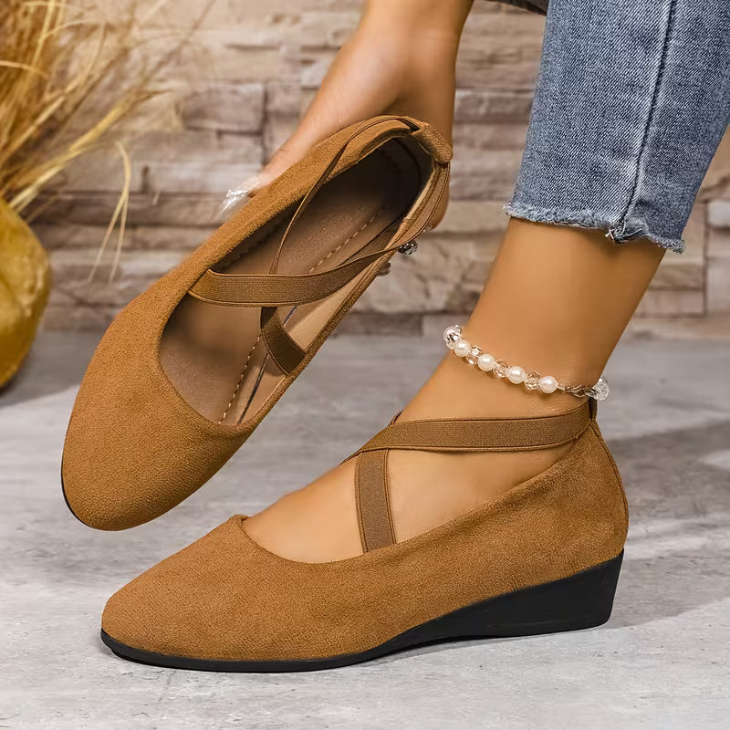 Clara Comfort Flats women's cross strap comfort shoes with supportive wedge sole