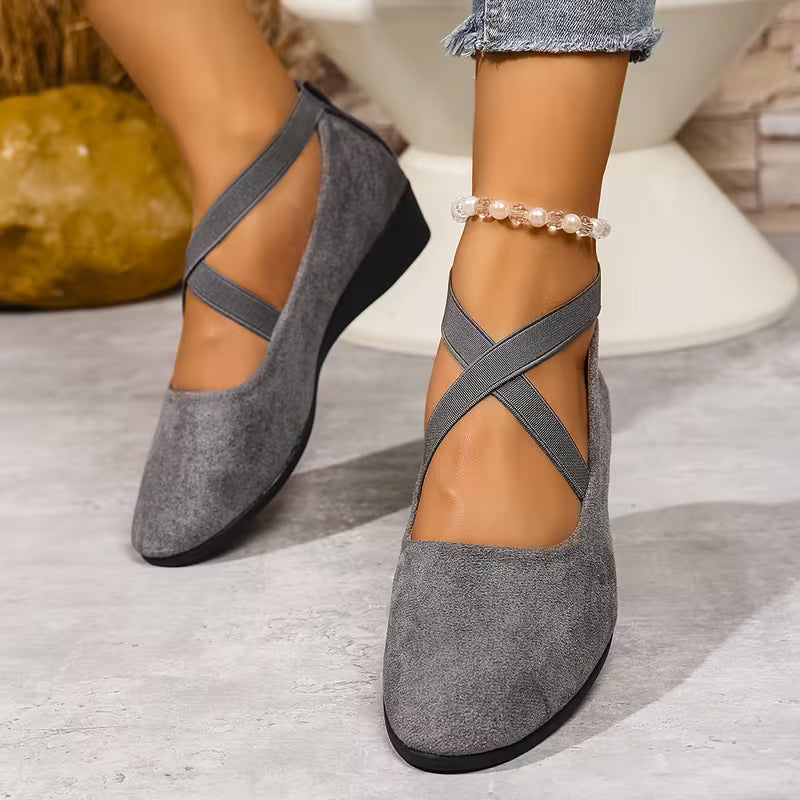 Clara Comfort Flats women's cross strap comfort shoes with supportive wedge sole