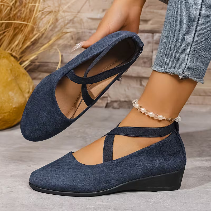 Clara Comfort Flats women's cross strap comfort shoes with supportive wedge sole